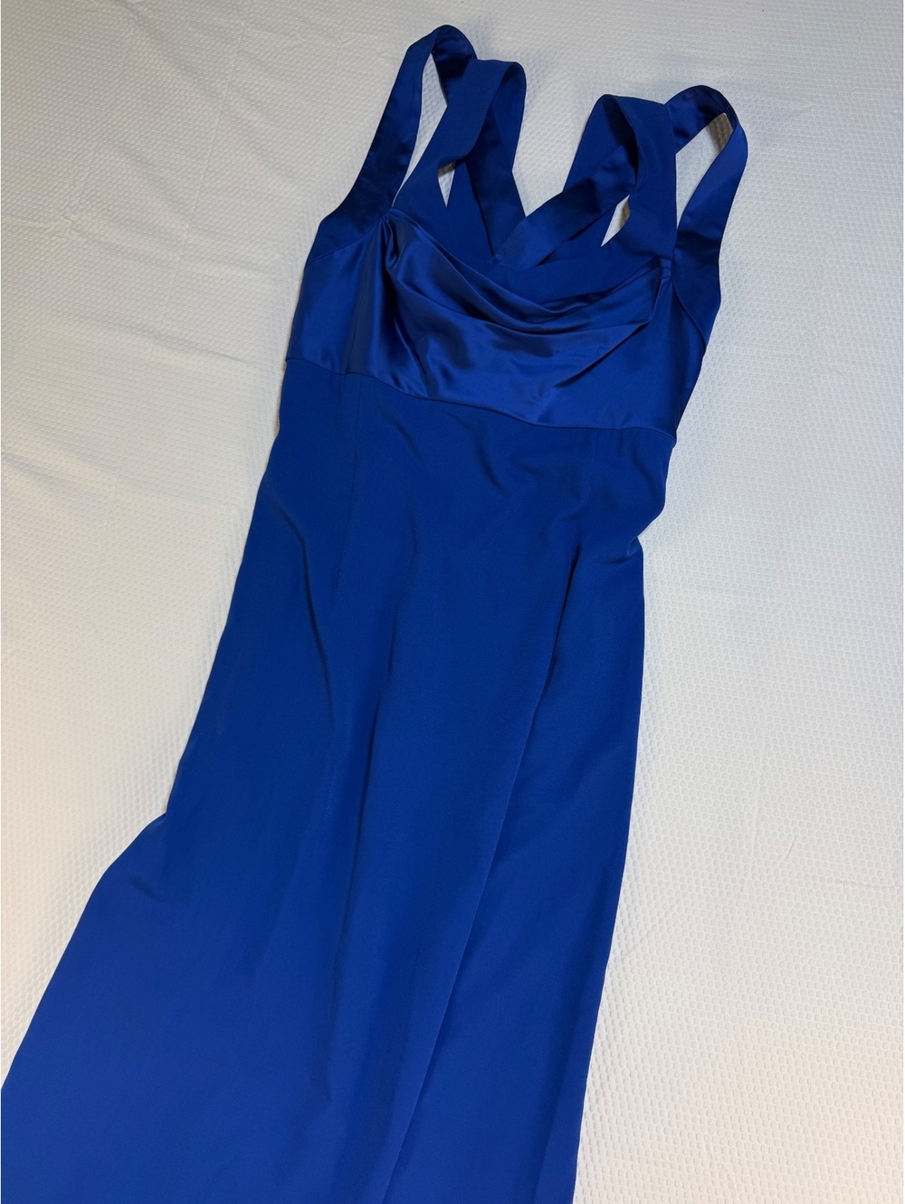 Calvin Klein Evening Dress Womens 14 Royal Blue Cowl Neck Cross Back Maxi